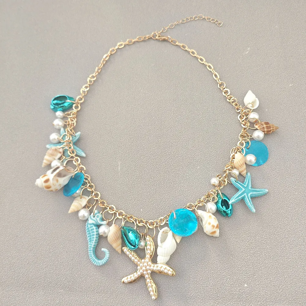 Colliers pendentifs étoile de mer hippocampe coquillage collier de perles coloré été plage vacances tendance femme accessoires bijoux_voghion.com