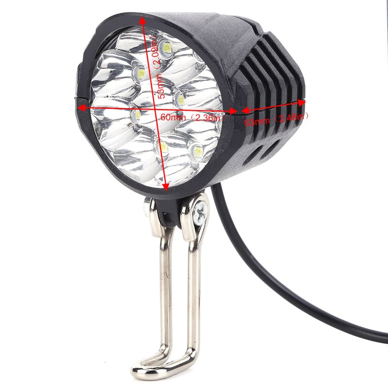 Feu avant LED pour vélo électrique 36/48/60 V avec klaxon 18 W 9 LED pour scooter électrique Phare haute puissance étanche pour vélo électrique_voghion.com