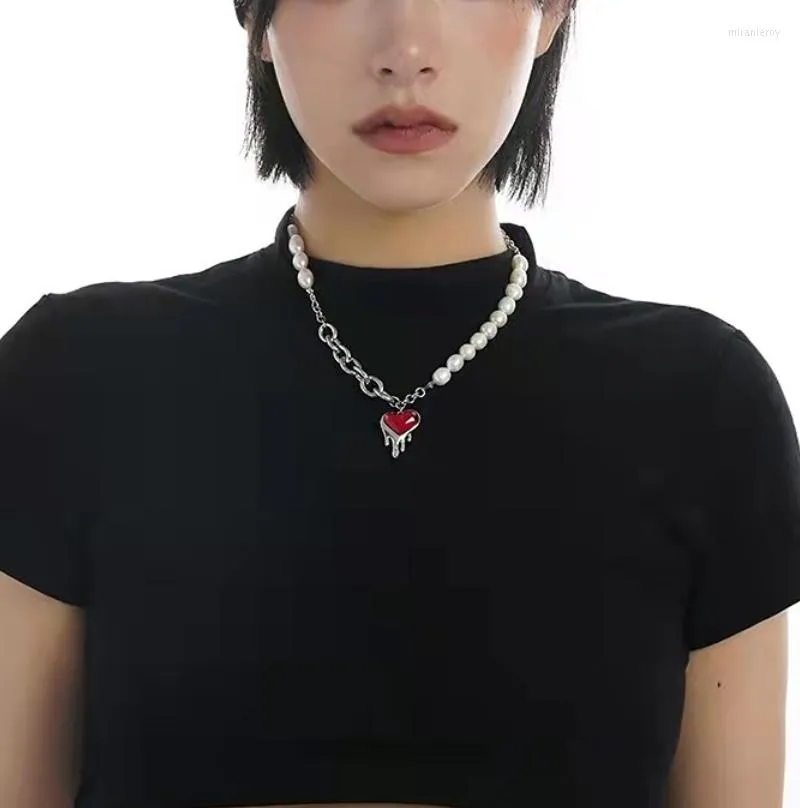 Collane con ciondolo fatte a mano, uniche, Kpop, Liquid Lave, pesca, cuore, moda coreana, catene da collo con perle per le donne Egirl_voghion.com
