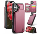For IPhone 16 Pro Durable Kickstand Back Card Holder Phone Case Wallet Cover - Red_voghion.com