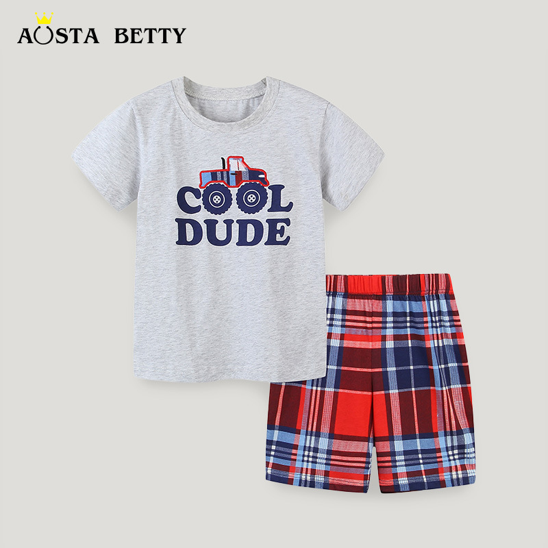 French Elegance European And American Style Boys' Short Sleeve T-Shirt 25 Summer Knitted Cotton Children's Round Neck Two-Piece Set_voghion.com