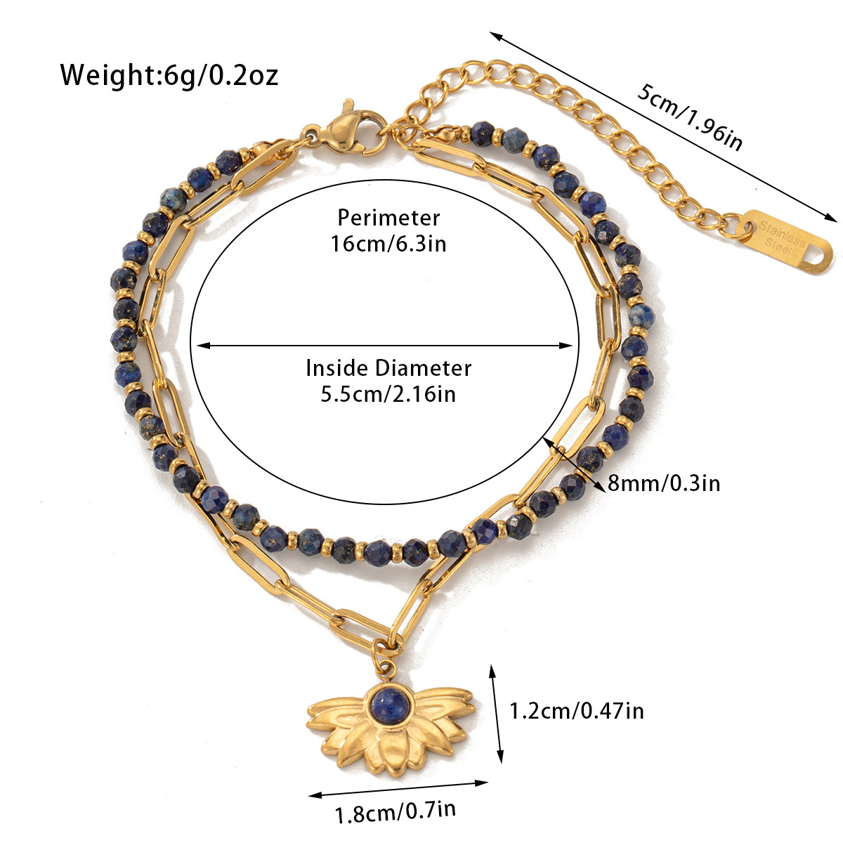 Damenschmuck, doppellagiges Boho-Perlenarmband mit Natursteinen, U-förmige Kette aus Edelstahl für Mode und Büro_voghion.com