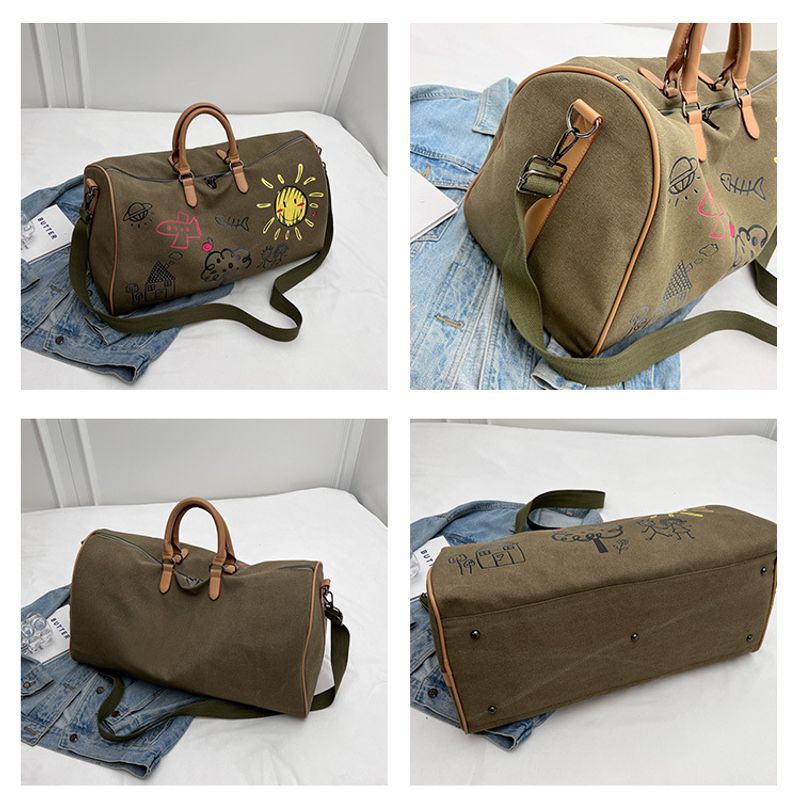 Reisetasche aus Segeltuch, multifunktionale Freizeit-Sporttasche, minimalistische Retro-Cartoon-Handtasche mit großem_voghion.com