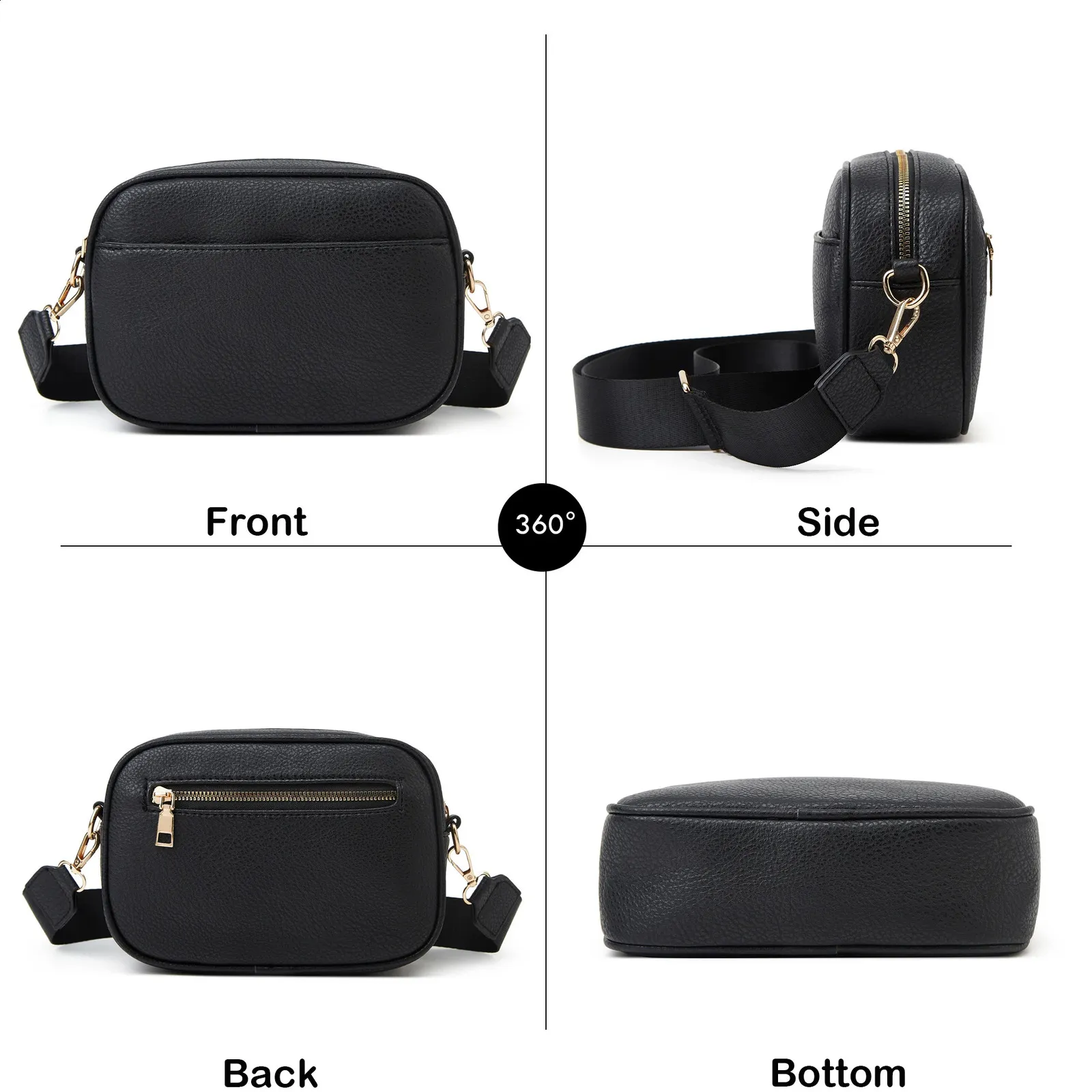 Herald Triple Zip Small Crossbody Bag per donna Square Snaps Camera Side Shoulder Purse Borsa a mano con tracolla larga 240822_voghion.com