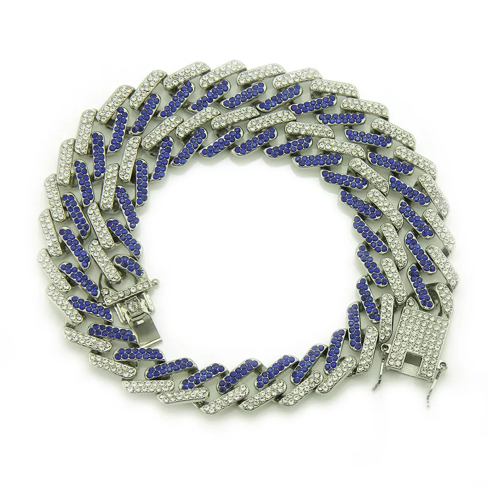 Collana con catena a maglie cubane rossa e blu con diamanti, personalizzata Hip Hop Bling da 13 mm e 10 colori, per uomo, Miami Rapper Bijoux_voghion.com