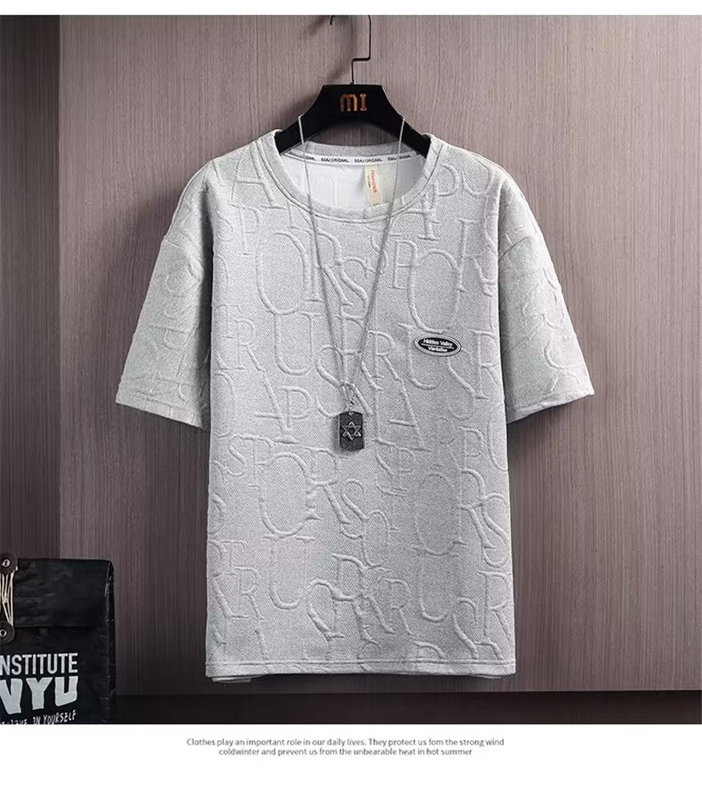 Men's Clothing Summer Suit Trendy All Match Loose Casual Short Sleeved T Shirt Waffle Top Shorts_voghion.com