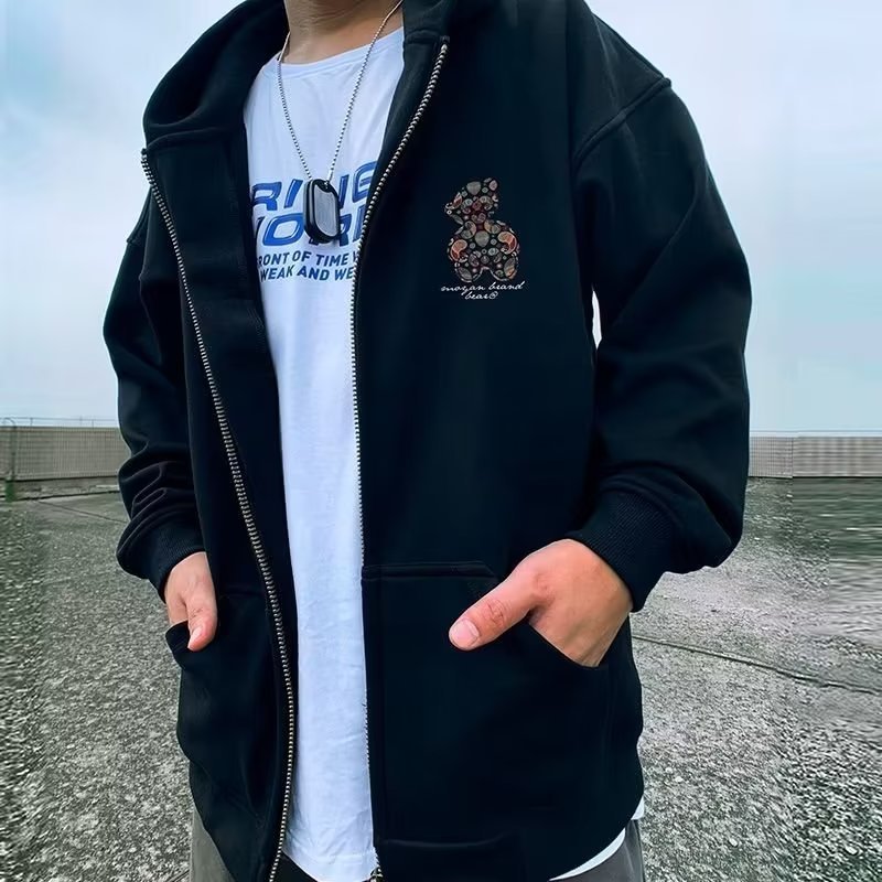 Neu Plus Größe Männer Mit Kapuze Fett Brief Mantel Zipper Pullover mit Plüsch Lose_voghion.com