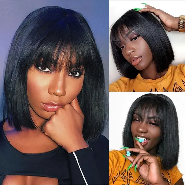 hot selling HairUGo 613# Blonde BOB Wig with Bangs Remy Full hine Made Brazilian Human Hair Wigs For Woman_voghion.com