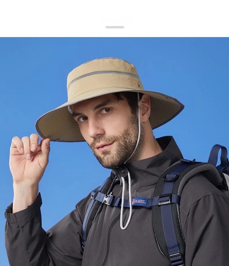 New Large Brimmed Waterproof Outdoor Hat for Men and Women, Suitable for Casual Mountaineering, Sun Protection, Face Covering, Fishing Hat_voghion.com