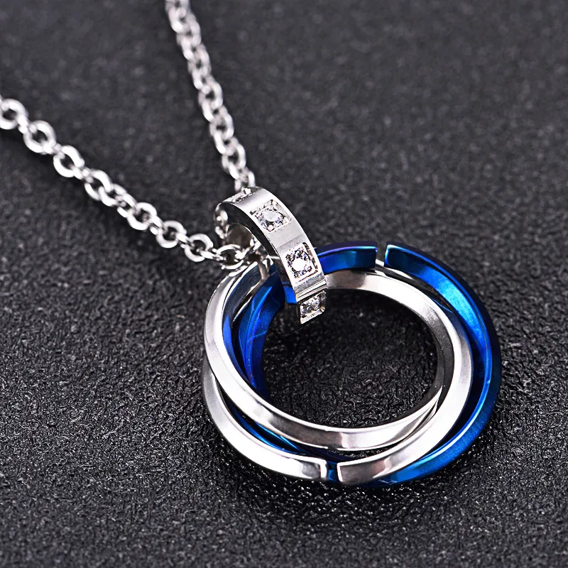 Interlocking Circle Pendant Necklace Stainless Steel Geometric_voghion.com