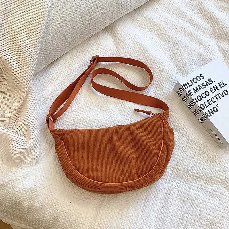Borsa a tracolla Hobos da donna in velluto a coste tinta unita, retrò, casual, da donna, da viaggio quotidiano, da donna, messenger_voghion.com