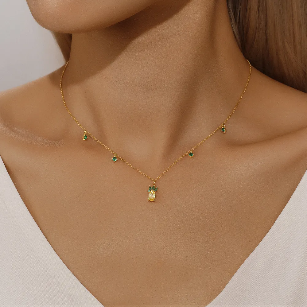 Cadenas CANNER Sterling Sier Trendy Fruit Series Cadena de clavícula con circonitas de colores Collares apilables Joyas de verano_voghion.com