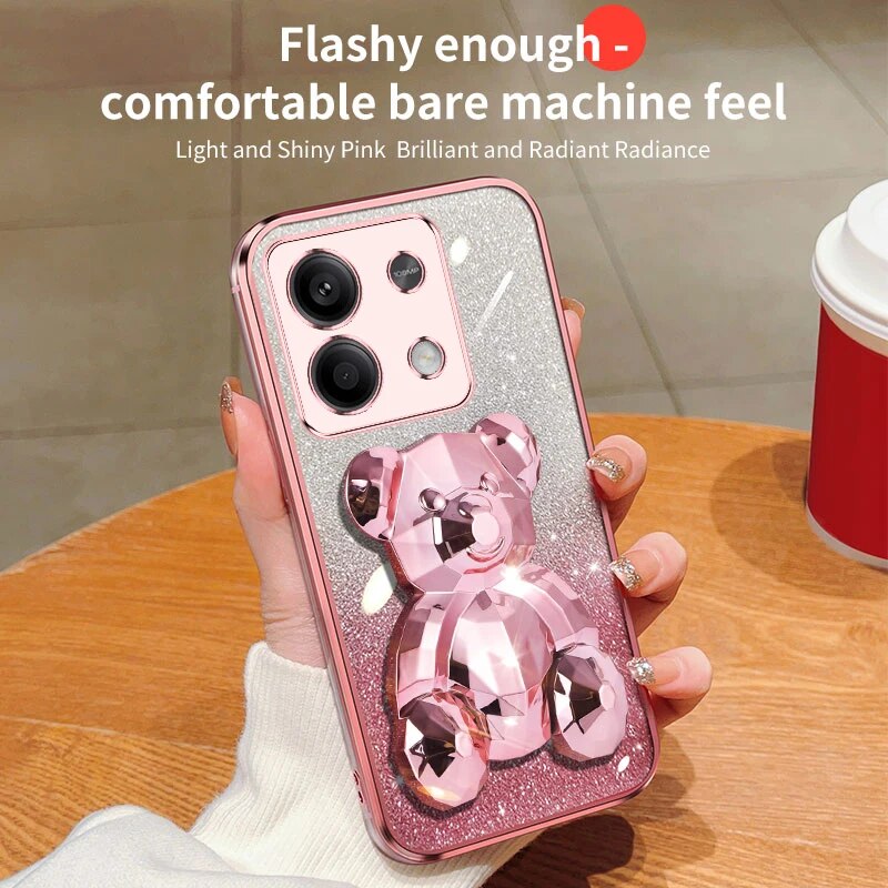 note13 pro Glitter Plating Bear Holder Case On For Xiaomi Redmi Note Pro note13pro redmi 13C 4G 5G Stand Cover note 13_voghion.com