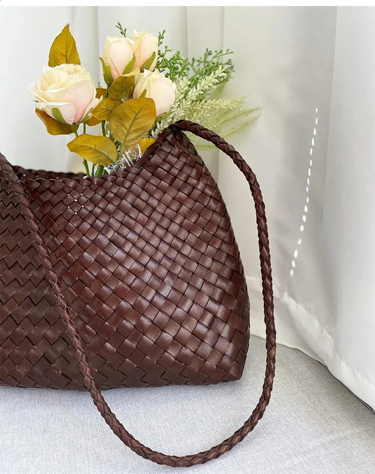 drago intrecciato panino strato superiore pelle bovina donna francese cestino fatto a mano vintage pelle borsa a tracolla tracolla grande capacità_voghion.com