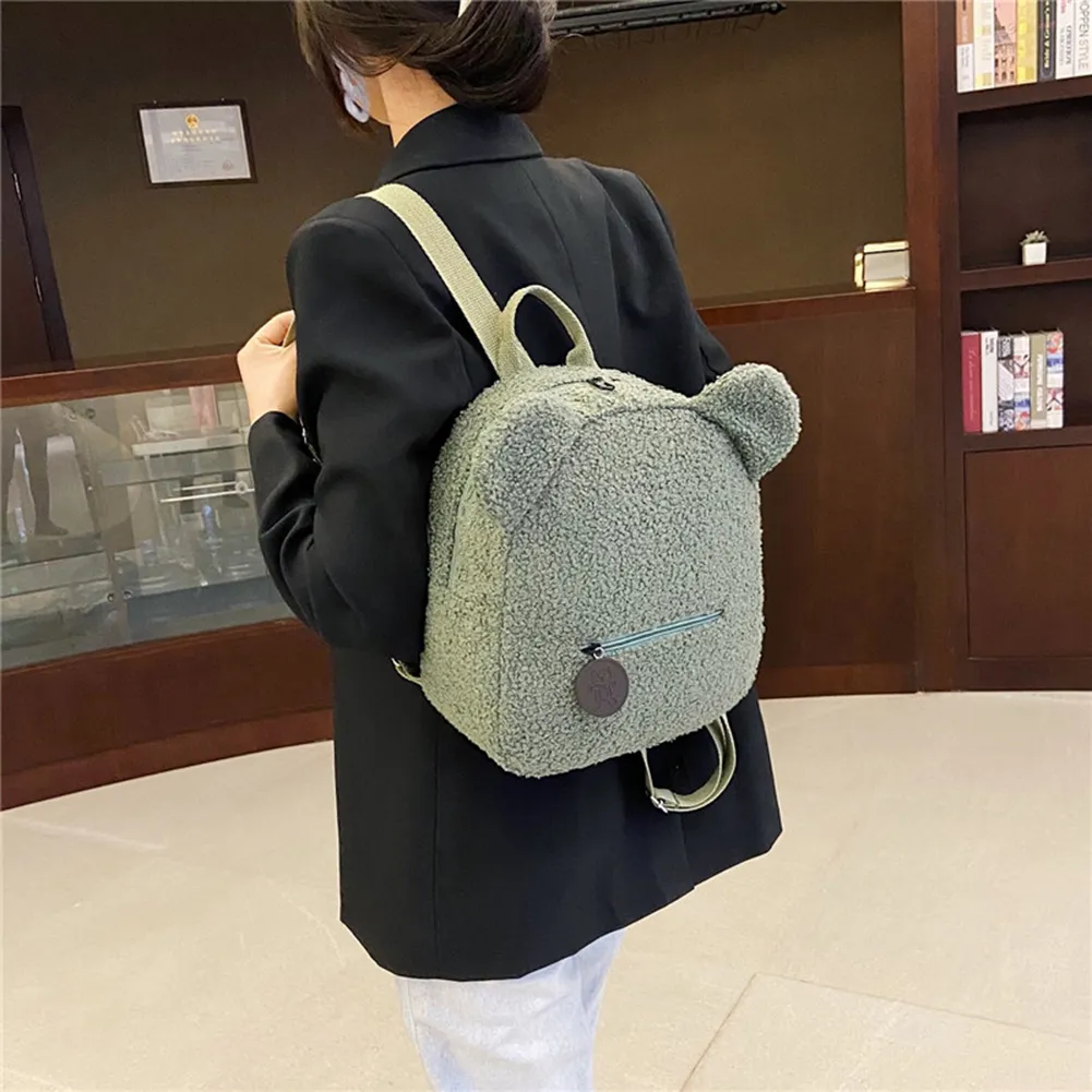 Casual Fleece Bear Shaped Shoulder Cute Women Backpack Children School Bag Travel Rucksack Solid Color Handbag_voghion.com