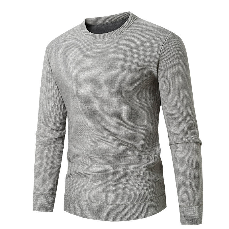 2023 New Youth Autumn Winter Men's Round Neck Solid Color Bottoming Warm and Coldproof Casual Knitted Sweater for Men_voghion.com
