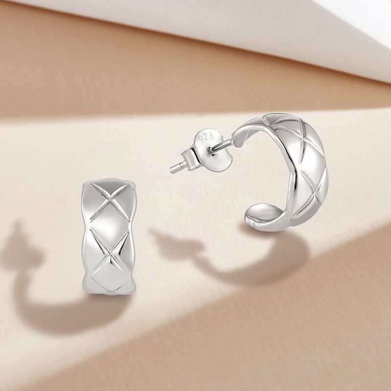 Earr Sterling Sier Internet Celebrity High End French Dia Wave Pattern Light Gold Simple Semi Circular C Shaped_voghion.com