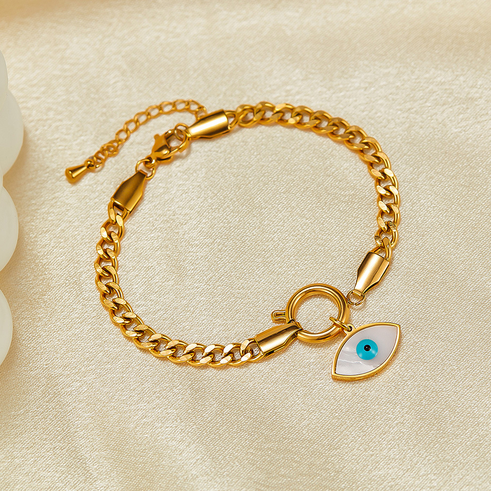Elegante bracciale da donna in acciaio inossidabile con ciondolo occhio del diavolo in acciaio al titanio_voghion.com