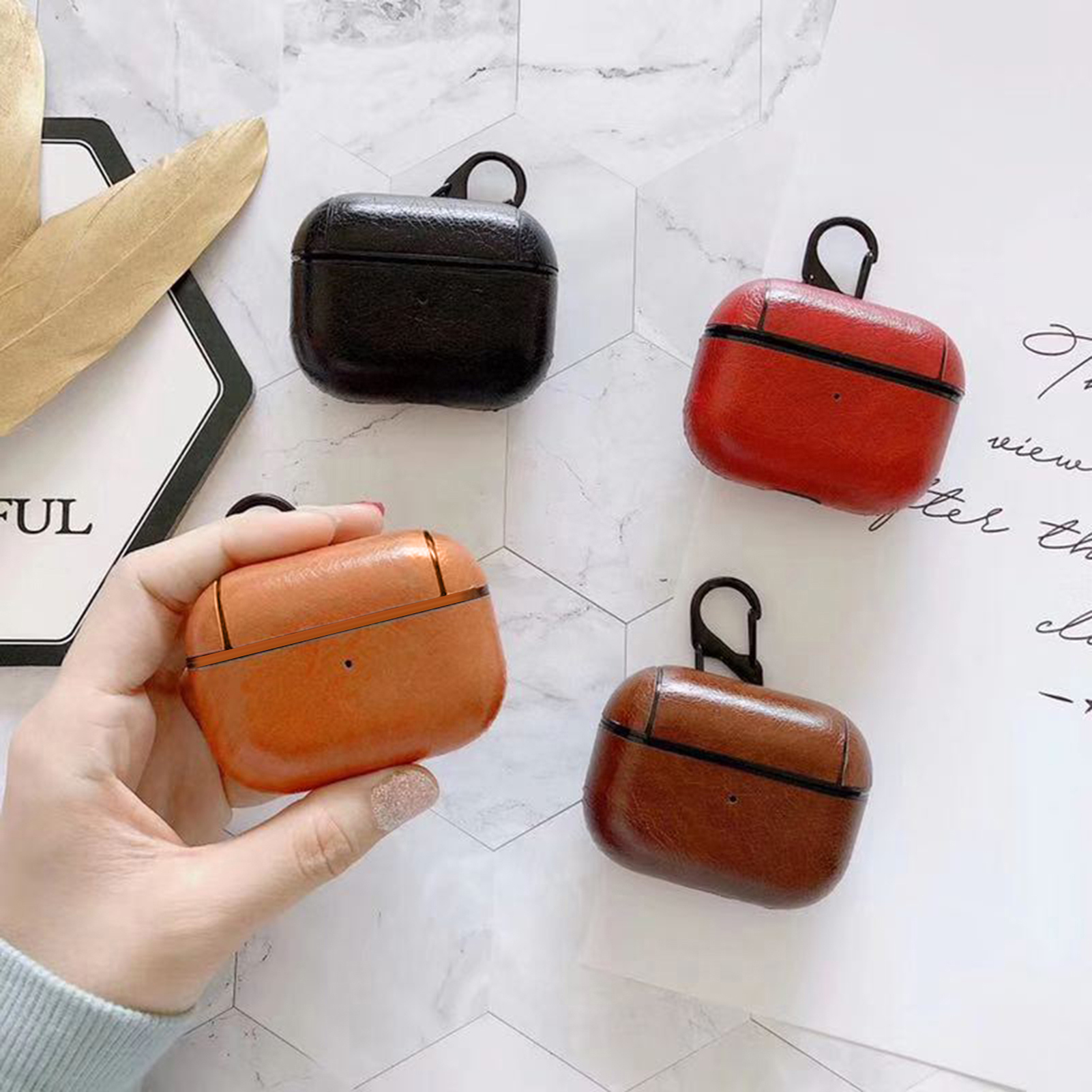 Hitech Protective Case Reserved Holes Faux Leather Bluetooth-compatible Earphone Box Cover with Hanging Hook for Pro 2_voghion.com