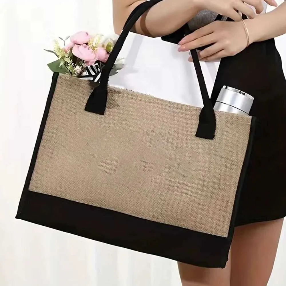 Sac de courses en toile de jute, sac à main léger, portable, grande capacité, organisateur d'épicerie pour femmes, guirlande de lettres_voghion.com