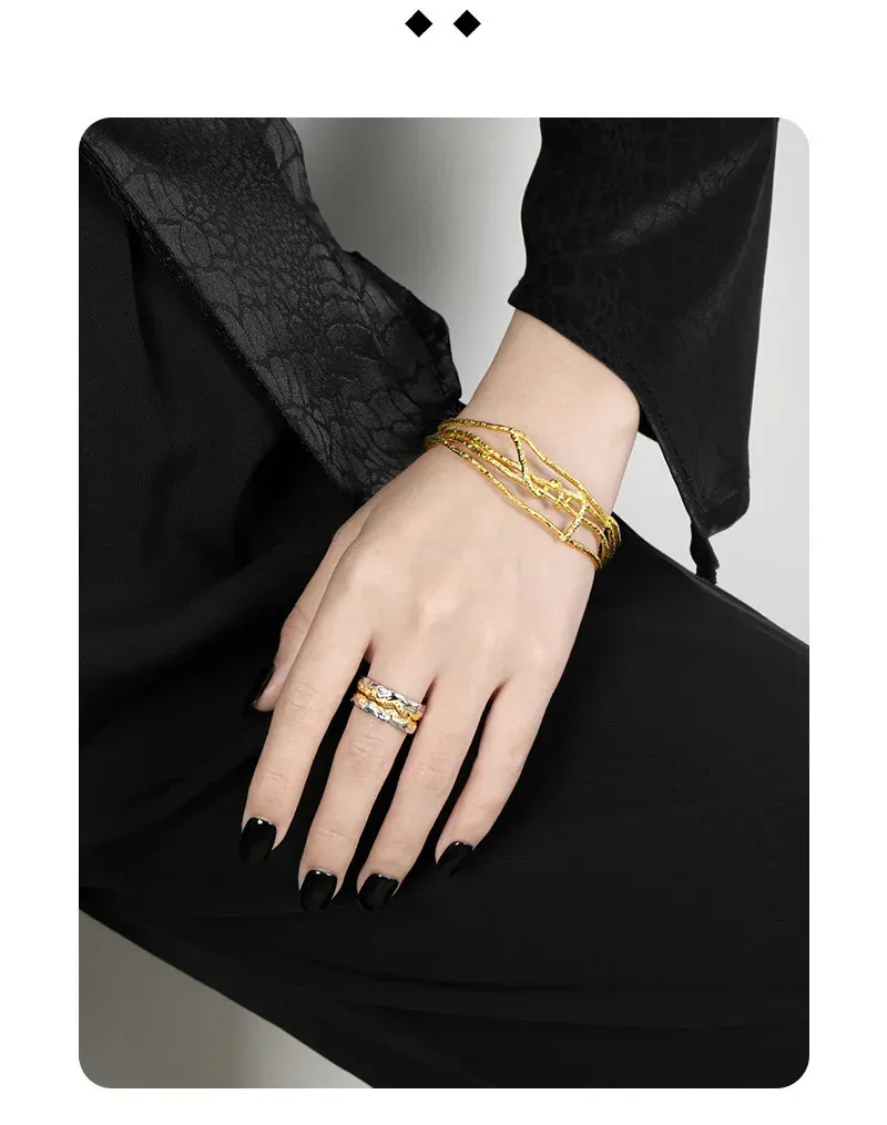Sterling Silver Cuff Bangle Multi-layer Geometric Open Bracelet_voghion.com