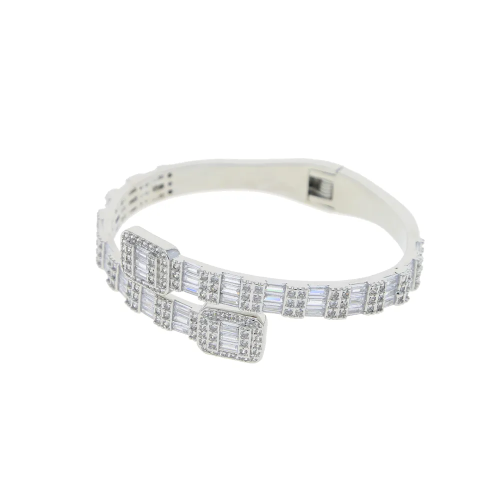 Iced Out Cubic Zirconia Bangle For Women, Micro Paved Cuff Bracelet_voghion.com