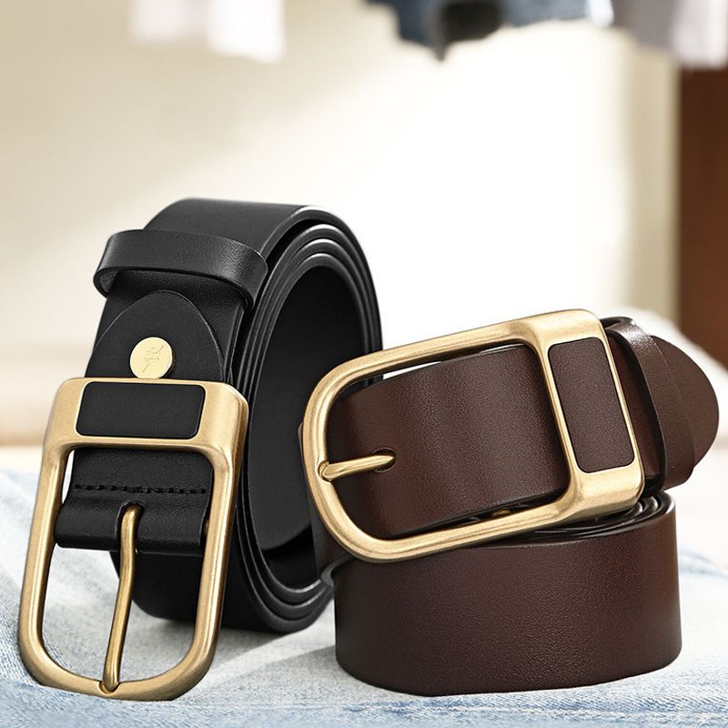 Cintura da uomo unisex casual con fibbia ad ardiglione, stile retrò, in morbida pelle di denim_voghion.com