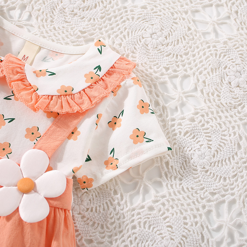 Robe d'été pour petite fille avec bord à volants et col de poupée, robe imprimée à fleurs, vêtements mignons pour enfants_voghion.com