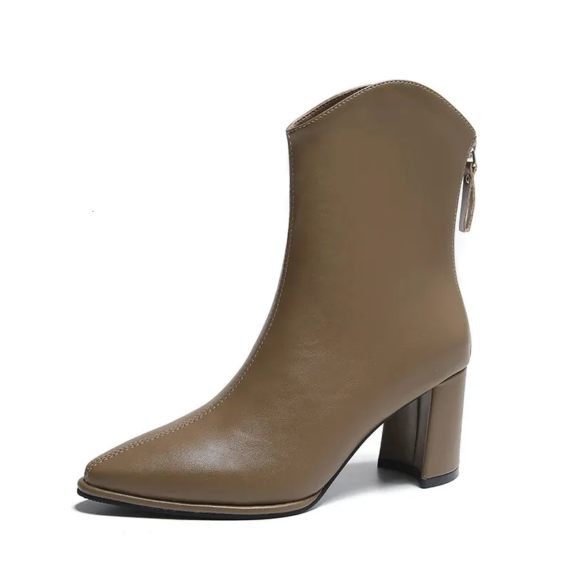 Scarpe invernali da donna con punta a punta, con cerniera, con tacco alto, stivali moderni, per l'esterno, tutti i giorni, in tinta unita, con tubo corto_voghion.com