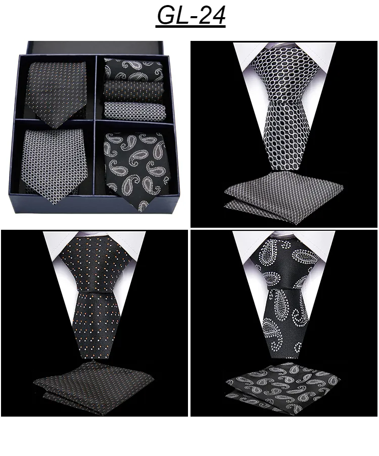 Rusetit Miesten Solmiosarja Klassinen 7,5 cm Solmio ja Keltainen Vihreä Musta Paisley Pocket Square Miehille Häät_voghion.com