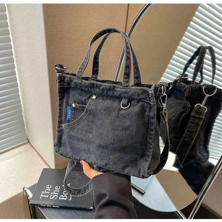 Borsa a tracolla in denim da donna grande borsa a spalla moda_voghion.com