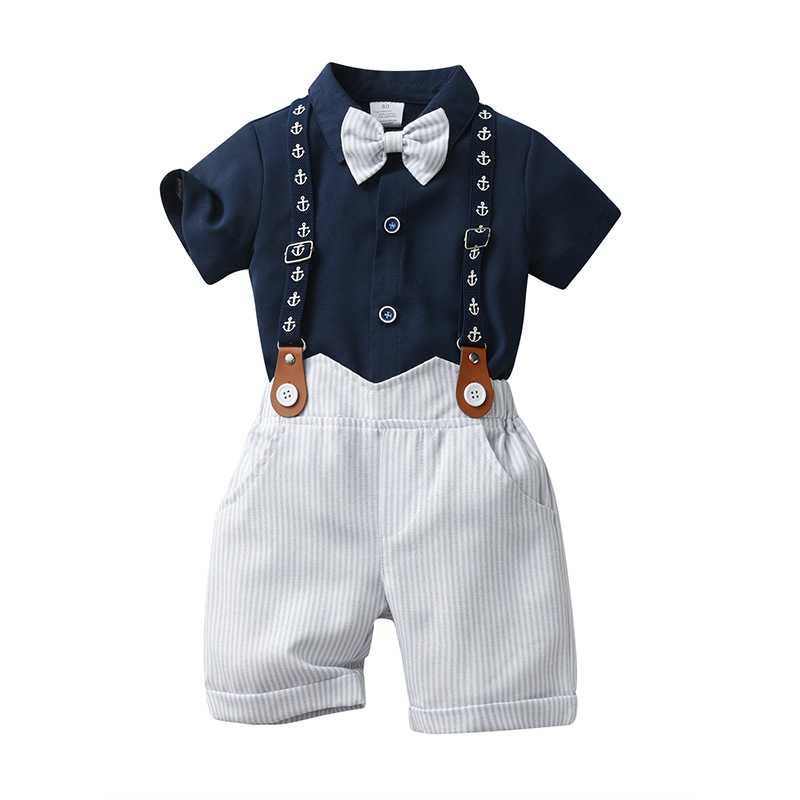 Mother&Kids Jongenskleding Herenoverall Driedelig kinderpak Babyzomer jongenszomerpak met korte mouwen_voghion.com