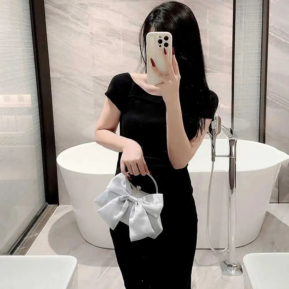 Gyllene siden rosett kväll elegant och trendig bankett clutch kedja axelväska plånbok för kvinnor festväska_voghion.com