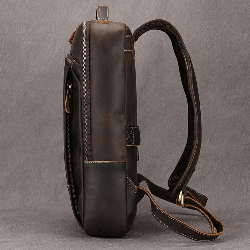 Vintage Mens Crazy Horse Leather genuine leather Retro Rucksack Large Classic Travel Backpack Big laptop computer bag_voghion.com