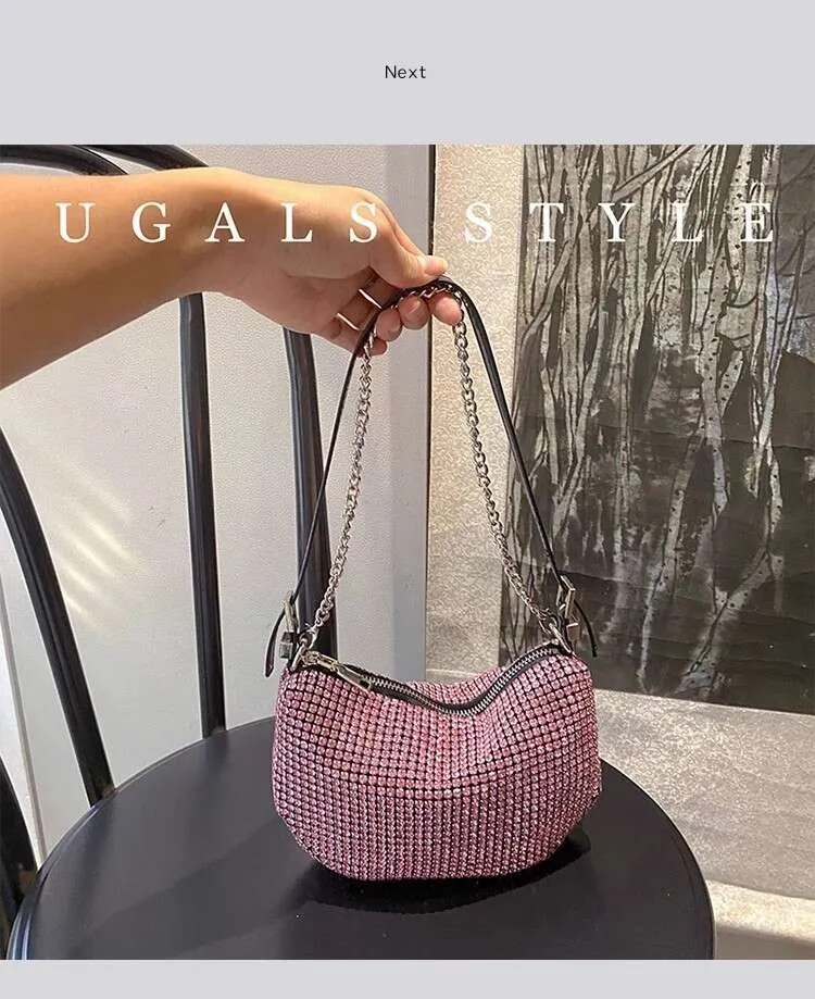 Crystal Rhie Dia Fashion Half Moon Borsa da donna Bg Shiny Even Wedd Party Clutch Borsa a tracolla Street_voghion.com