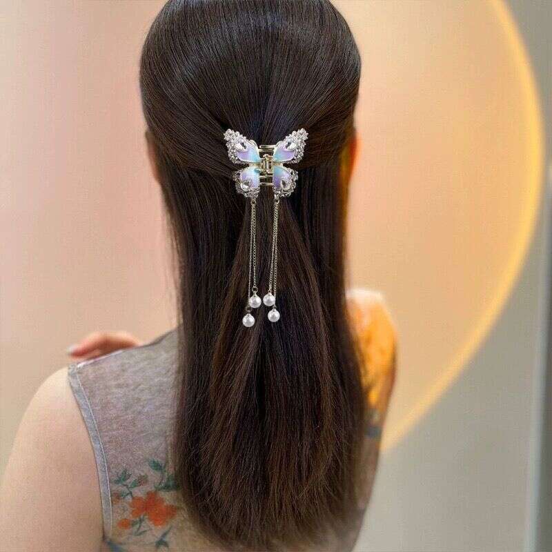 Schmetterling Pferdeschwanz Haarspange Mit Perlen Und Quasten_voghion.com