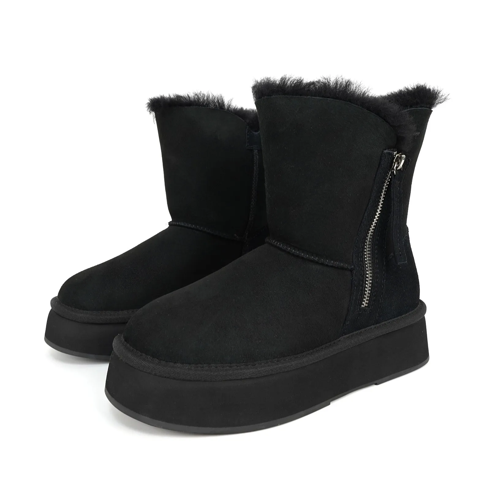 Thick soled raised leather 2025 new model sheepskin wool integrated warm and stylish versatile women's anti slip snow_voghion.com