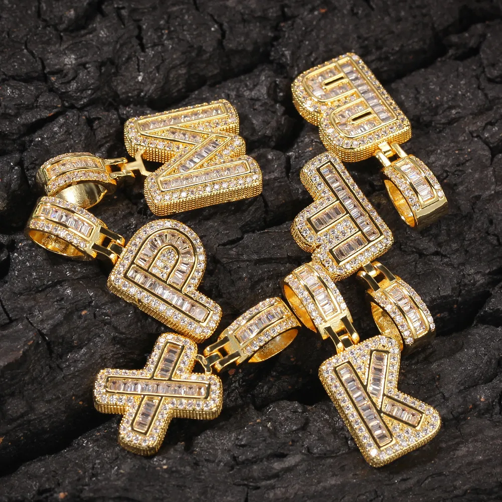 New guys Gold Bling Square Cubic Zirconia Letters Custom Name Pendant Necklace Iced Out Diamond Hip Hop Jewelry Gift For_voghion.com
