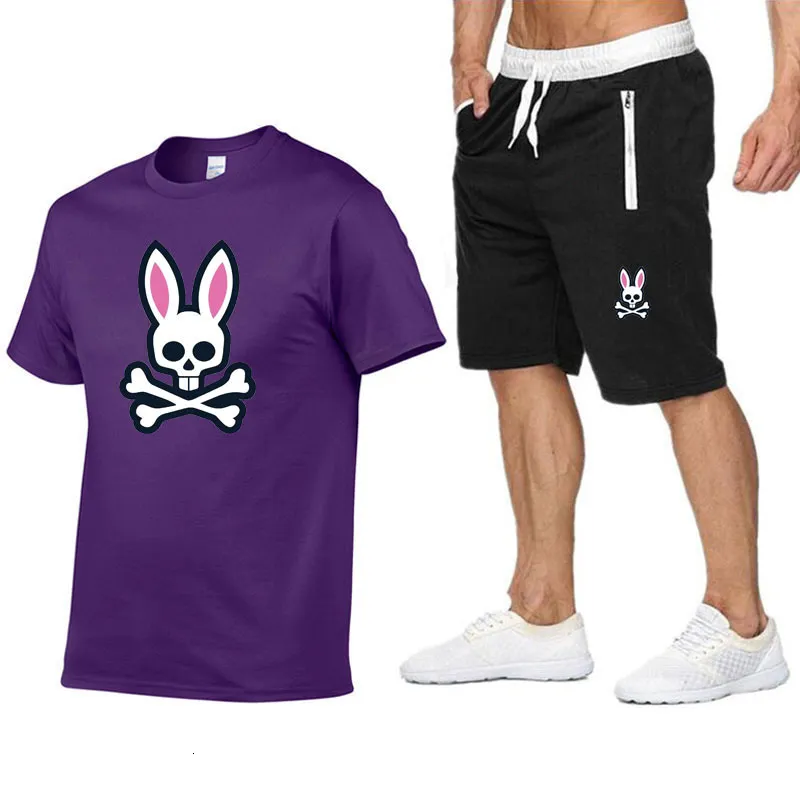 Survêtements pour hommes Summer Sports de plein air Jogging Costume à manches courtes Ghost Rabbit Print Coton Tshirt Shorts Casual_voghion.com