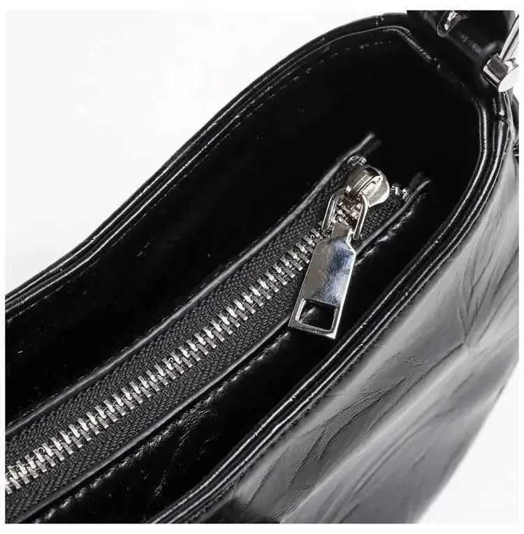 Women Y2K Fashion Shoulder Black PU Leather Underarm Ladies High Quality Handbags Hot Girls Armpit Bags Wallet_voghion.com