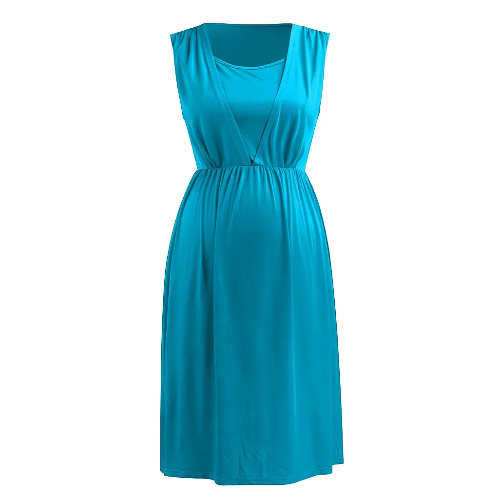 Robes de maternité 2024 col rond robe sans manches à la mode femmes enceintes vêtements allaitement grossesse Q06201_voghion.com