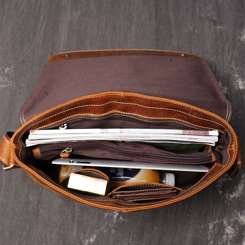 Neue Retro-Umhängetasche Leder für Herren, Umhängetasche aus Crazy Horse-Leder, große A4-Aktentasche, modisch, neutral_voghion.com