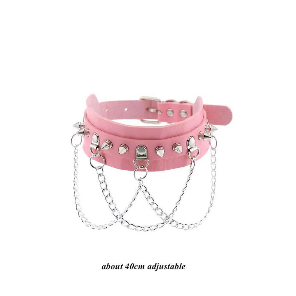 Collier ras du cou gothique en cuir avec pendentif rose sexy et tendance pour femme_voghion.com