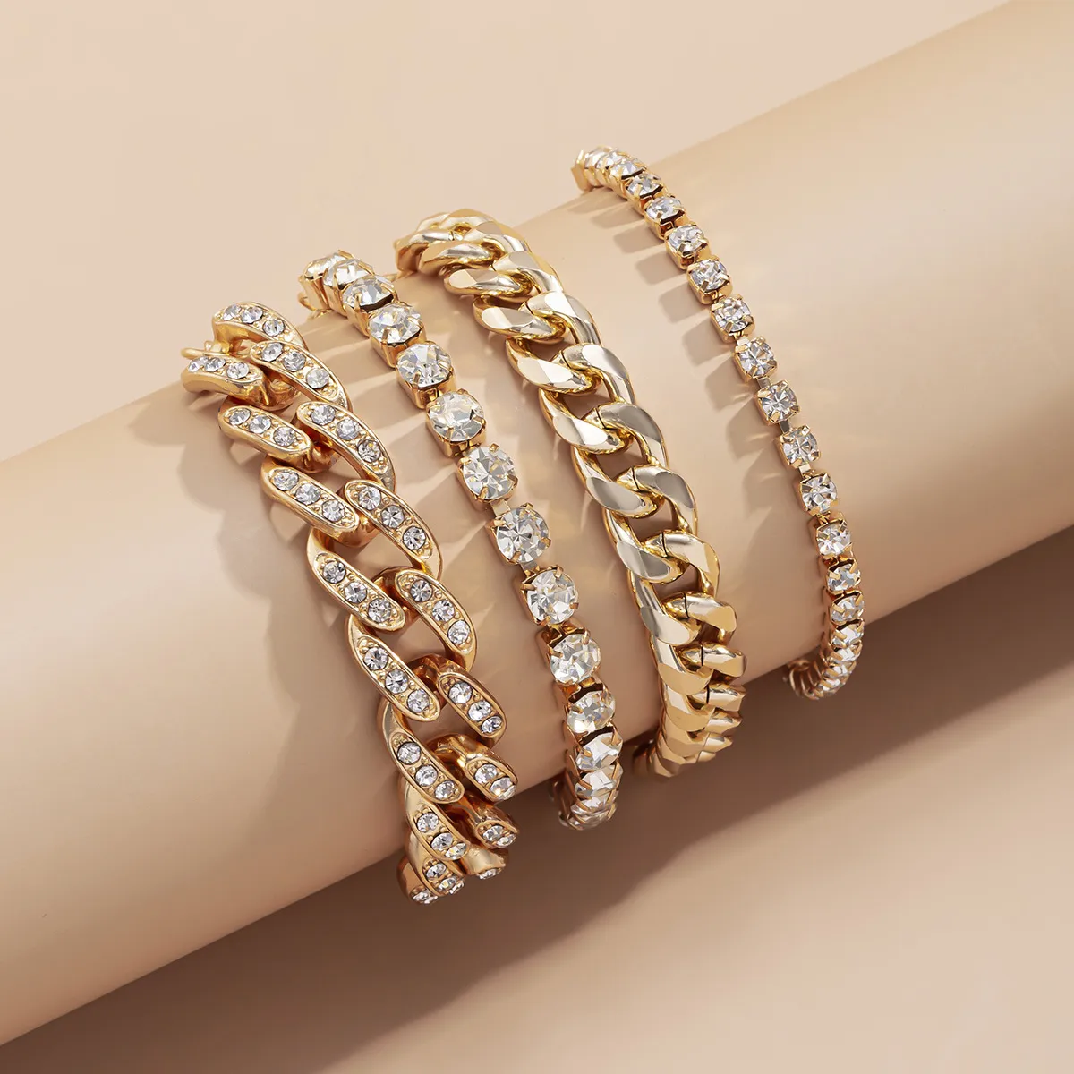 Multilayer Rhinestone Bracelet Set For Women Adjustable Crystal Charm_voghion.com