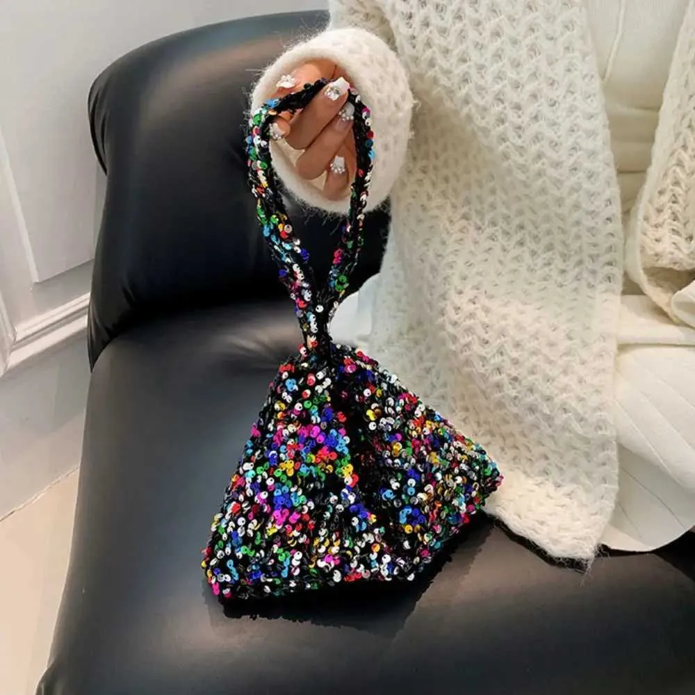 Borsa a tracolla tinta unita alla moda in stile coreano INS da sera, pochette sottobraccio, paillettes, borsa a tracolla da donna C241218_voghion.com