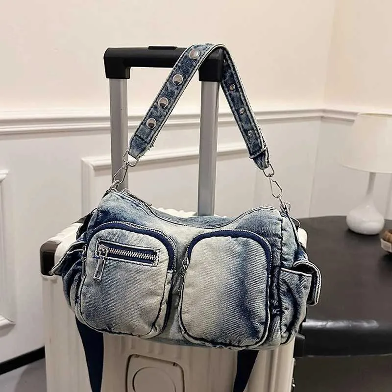 Borsa a tracolla vintage in denim, alla moda, retrò, in jeans, grande capacità, con tasche multiple, da donna, a cartella_voghion.com
