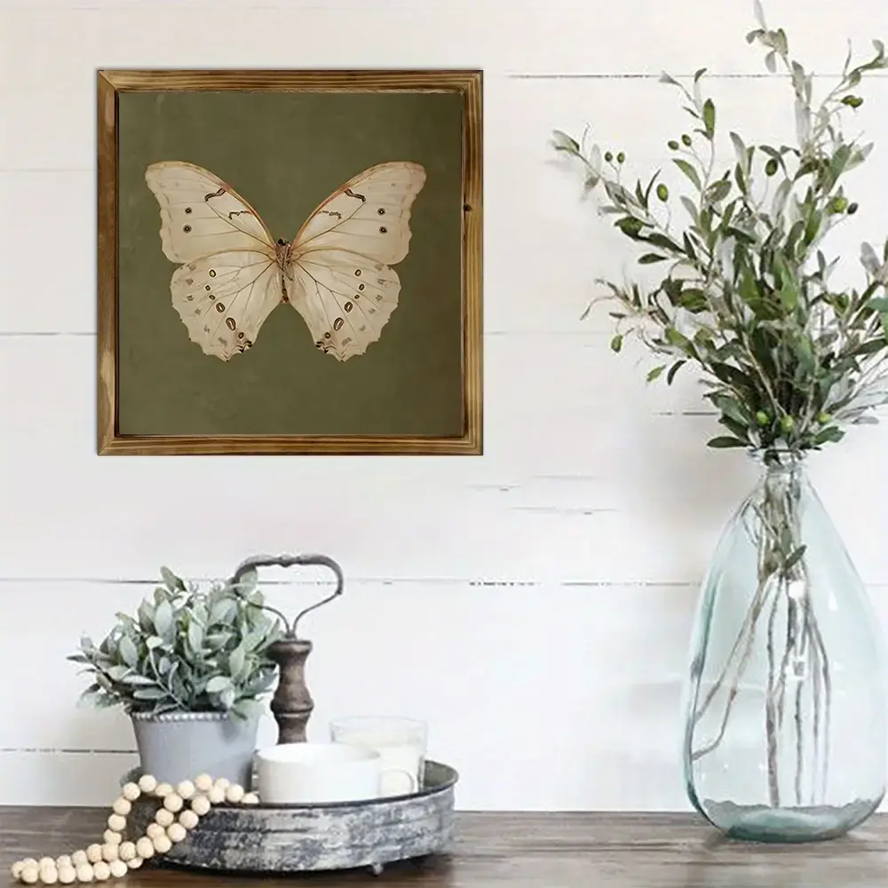 Vintage Butterfly Wall Art - 8x8" Polished Wooden Frame. Farmhouse Decor For Living Room, Bathroom Or As A Charming Gift._voghion.com
