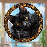 Midnight Feline Zonnevanger - 20 cm Mystiek Acrylkunstwerk. Betoverende decoratie voor op de veranda of op kantoor, het hele jaar door, een purrfect cadeau voor kattenliefhebbers._voghion.com