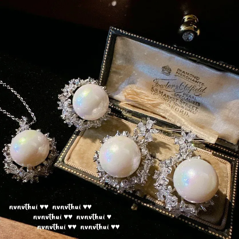 Exquisite Sterling Sier Round Shape Baroque Pearl Jewelry Set Female Elegant Wedding Bridal RingEarringNecklace 240119_voghion.com