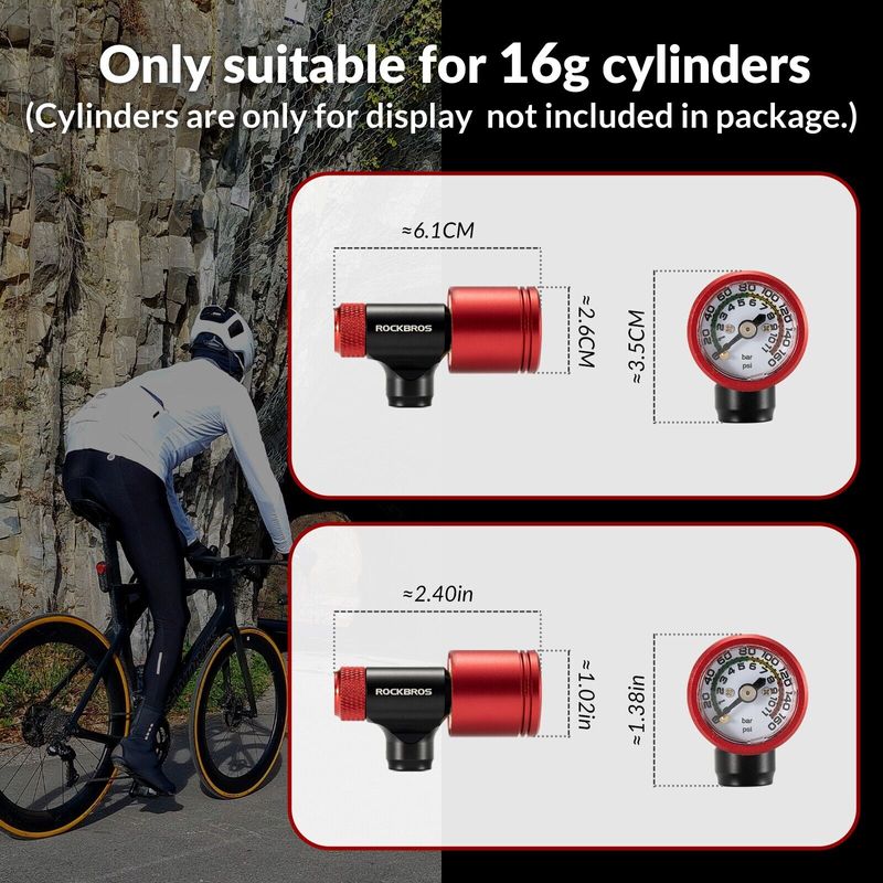 ROCKBROS Fahrrad-CO2-Pumpe, 160 PSI mit Barometer, für Presta- und Schrader-Ventile, leicht_voghion.com